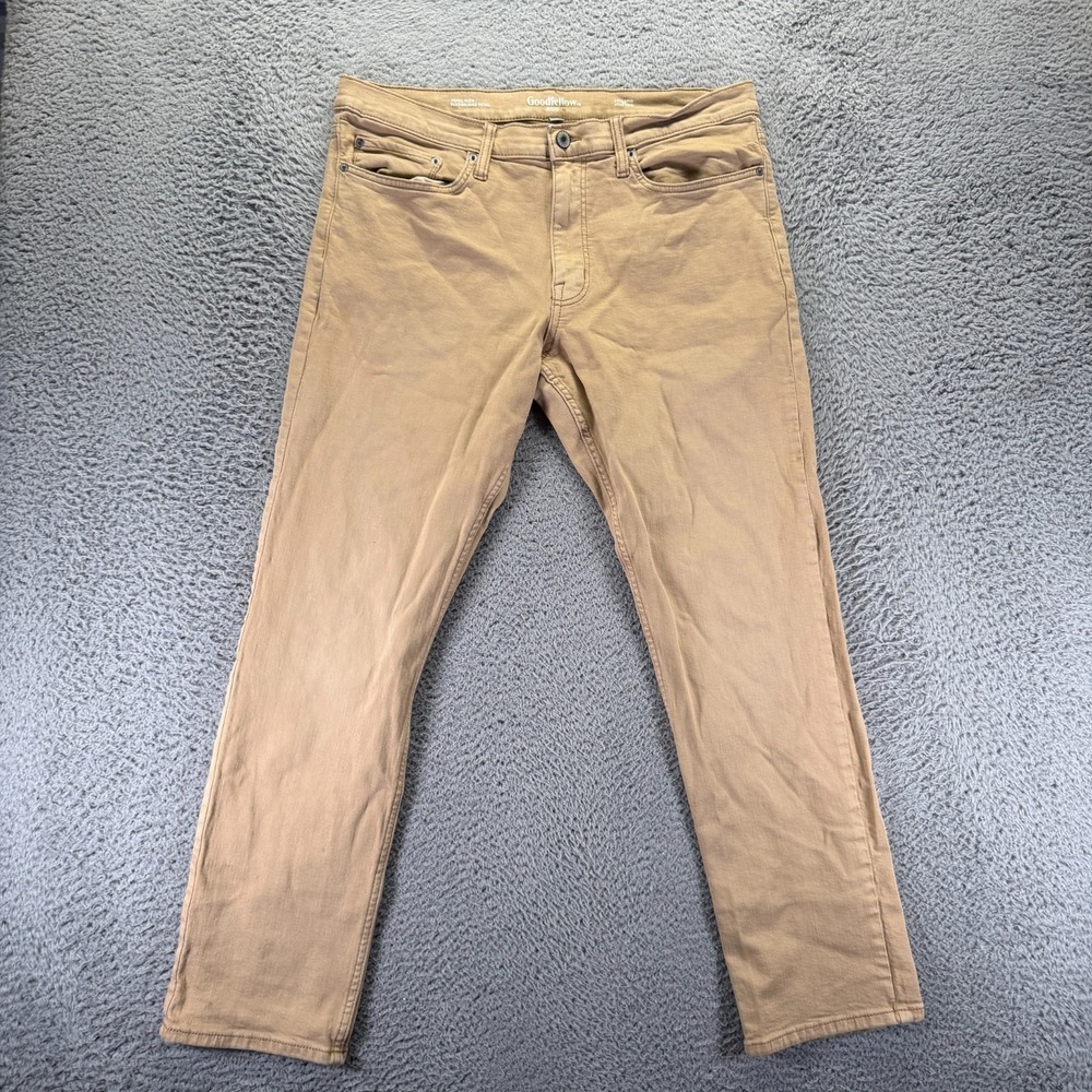 Goodfellow Total Flex Mens 36x32 Beige Cotton Chino‎ Straight Athletic Preppy